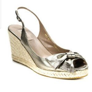 VALENTINO bow espadrille wedges slingbacks 40 gold